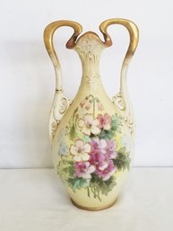 Vintage Austrian Hand Painted Floral Double Handle Vase