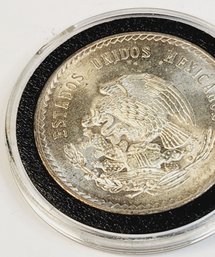 Wow.....large .1947 SILVER MEXICO Aztec Chieftain CUAUHTEMOC Eagle  5 Peso Coin