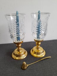 Brass And Glass Candle Stick Holders With Snuffer