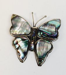 Fabulous Unique Sterling Silver Abalone Inlay Butterfly Pin / Brooch