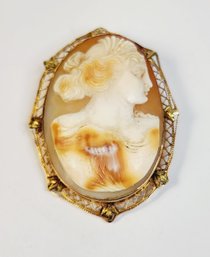 Antique Large Carved Cameo !4k Yellow Gold  Pin/ Brooch/ Pendant