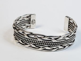 Large Heavy Ornate Design Sterling Silver Mexican Cuff Bracelet