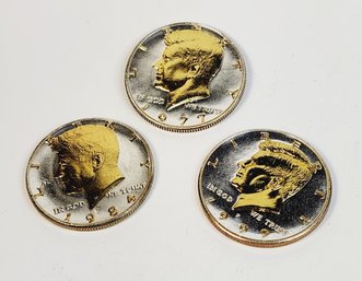 3 Two Tone Kennedy Half Dollars - 1977, 1984, & 1999