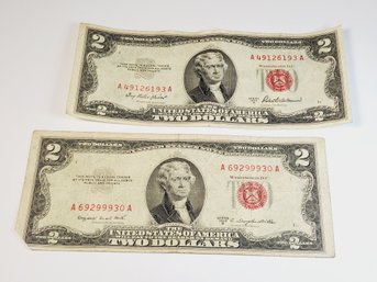 2 - 1953 Red Seal $2 Bills  (U S NOTES)