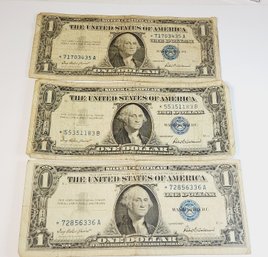 3 - 1957 Blue Seal STAR NOTE $1 Dollar Silver Certificates Bill / Bank Notes