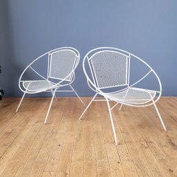 Pair Original 60s Wrought Iron Radar Hoop Chairs