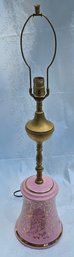 Vintage Ceramic Lamp With Finial In Dusty Rose And Gold Splash Design And Trim 29 3/4' Tall