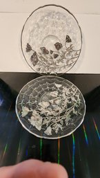 2 Vintage Silver Inlay Serving Platters