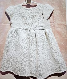 White Brocade With Silver Metallic Thread Fully-Lined With Attached Slip Fancy Dress 24 Months