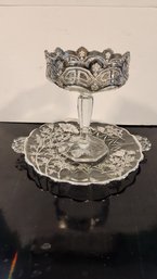 Vintage Silver Inlay Bowl And Platter