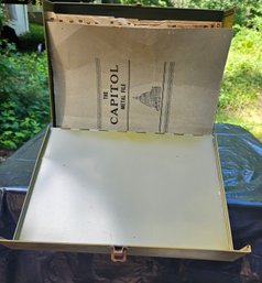 Antique/Vintage 'The Capitol Metal File' Hinged Metal Filing Box With Original File Paper Inserts