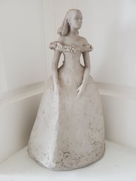 Lovely Large 18' Signed Clay Woman In Gown Figurine