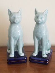 Pair Of Vintage Japanese Ceramic Staffordshire Style Cats With Crackle Finish