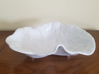 Vintage Porta White Ceramic Lettuce Leaf Footed Bowl