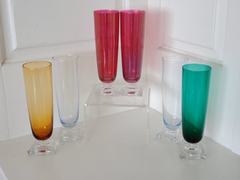 Colorful Set Of Six Footed Tall Glasses