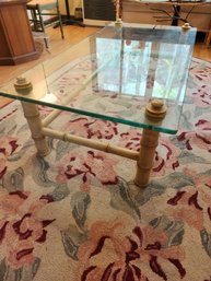 Thick Glass And Bamboo Coffee Table