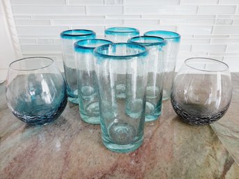 Colorful Crackle & Bubbly Blown Glassware Assortment