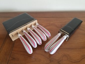 Vintage Ceramic Handles Stainless Steel Knives & Meat Carving Set Made By The Clement Co.