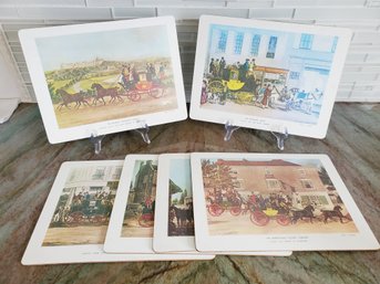 Set Of Six Vintage Victorian Stagecoach Themed Placemats