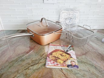 New Never Used Copper Chef 9.5' Deep Non Stick Frying Pan With Basket Inserts & Instructions