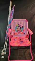 Child's Minnie Mouse Chair And Two Chair Umbrellas