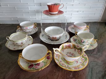 Eight Vintage Tea Cups With Saucers-Aynsley, Richard Ginori, Coalport, Limoges & More (Lot 1)