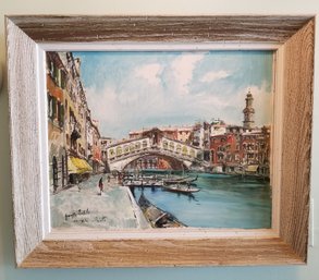 Vintage Framed Oil Painting Of Canal In Venice Italy - Signed By Artist