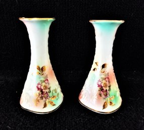 Pair Of Colorful Vintage Floral Porcelain Candle Holders By Schumann Bavaria