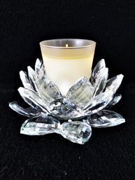 Large Crystal 8.75' Wide Lotus Candle Holder By Dahlia Studios With Candle