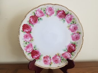 Vintage Prussia Pink Roses & Gold Leaf Cake Plate