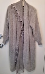 Vintage Venesha High Quality Gray Long Angora Duster W/attached Scarf Size L