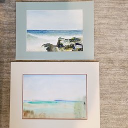 Unframed Ocean Scene Watercolor Signed B. McPherson Paired With Lee Galloway Watercolor