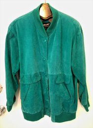 Women's Vintage Green Suede Lined Bomber Jacket By Pelle New York/milano Size Medium