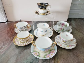 Seven Vintage Porcelain Tea Cup & Saucers - Paragon, Elizabethan, T&V Limoges,  Dresden & More (Lot 2)