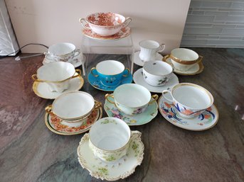 Eleven Vintage Porcelain Tea Cup & Saucer Sets -Royal Crown Derby, Herend, Limoges & More (Lot 4)