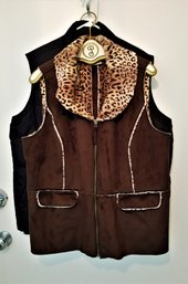 Women's L.L Bean Black Down Puffer Vest And Chico's Suede And Leopard Print Zip Up Vest Size L