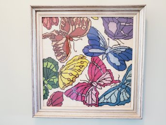 Vibrant Framed Needlepoint Butterly Wall Art