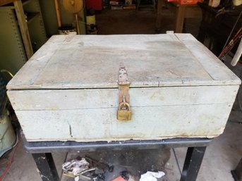 Antique Wood Crate With Contents & Partial Graphics On One Side