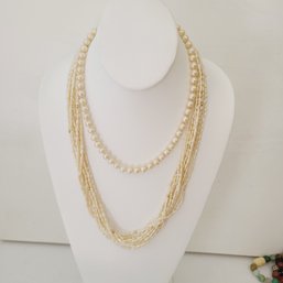 Two Vintage Pearl Necklaces One Is Multistrand Seed Pearls The Other Is Cultured Pearls