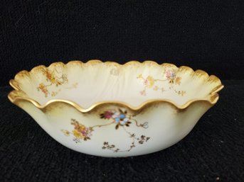 Antique M. Redon Limoges France Floral Yellow Painted Porcelain Serving Bowl