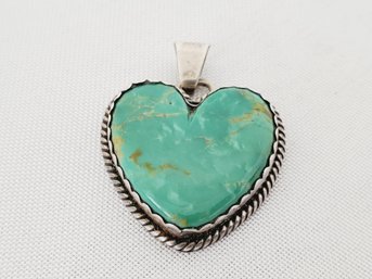 Pretty Vintage Heart Shaped Turquoise & Sterling Silver Pendant