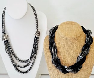 Two Retro Chic Uber Cool Necklaces - One Heavy Metal The Other With A Fishnet Lace Over Metal