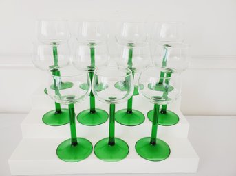 Eleven Vintage Green Stemmed Wine Glasses