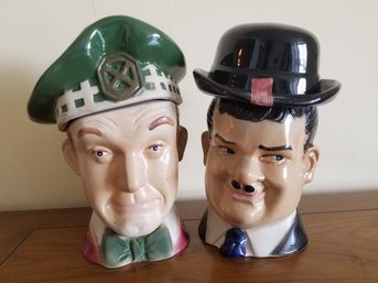 Vintage Rare Heritage China Ezra Brooks Laurel & Hardy Whiskey Heads Liquor Decanters