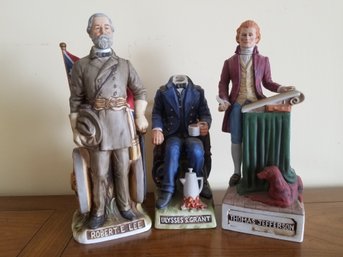 Vintage Thomas Jefferson, Ulysses S. Grant & Robert E. Lee Liquor Decanters