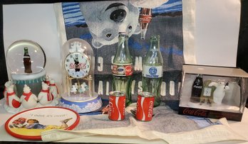 Lot 5 Of Several Coca~Cola Collectibles ~ Clocks ~ Snowglobe