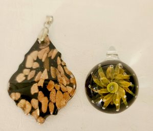 Two Colored Art Glass Pendants