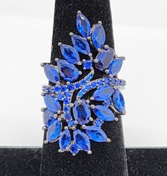 Stunning Blue Spinel, Rhodium Over Sterling Ring