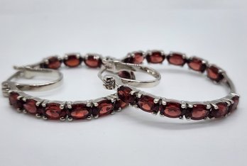 Mozambique Garnet Inside Out Hoop Earrings In Platinum Over Sterling