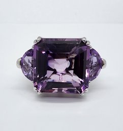 Purple Amethyst 3 Stone Ring In Platinum Over Sterling